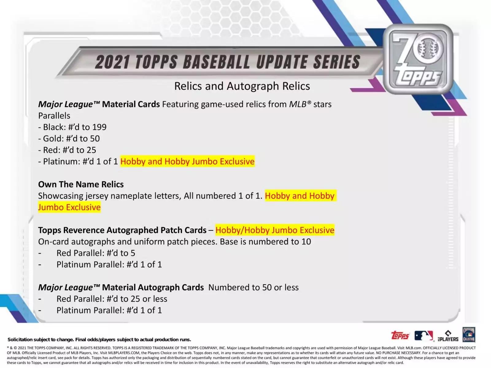 2021 Topps Update Series Baseball HTA Hobby Jumbo Box - Todaro